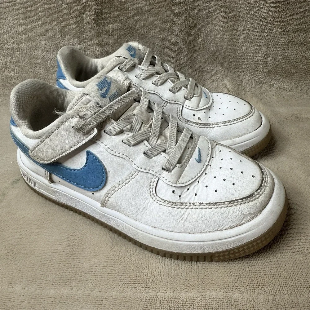 Nike‎ Boys Sz 12 C Force 1 Low EasyOn Little Kid's  Childs White Aquarius Blue